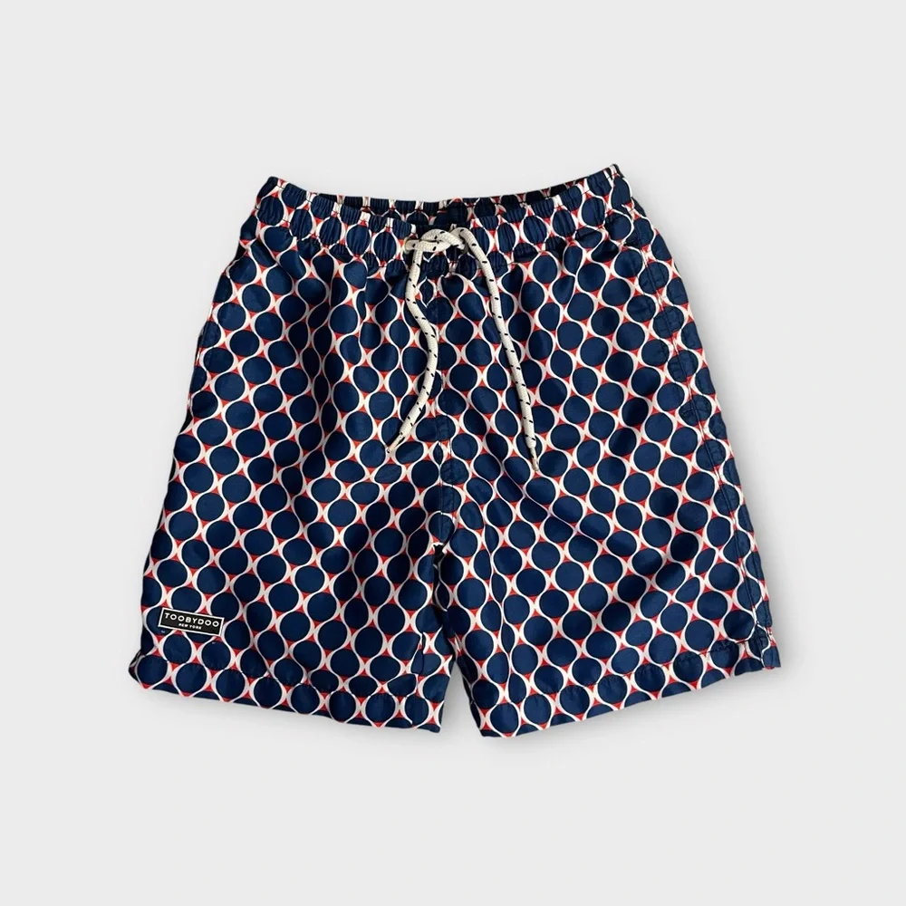 Toobydoo Red & Blue Circle Shape Pattern  Swim Trunks